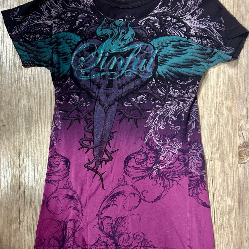 Sinful Tee with Winged Heart Dagger - small